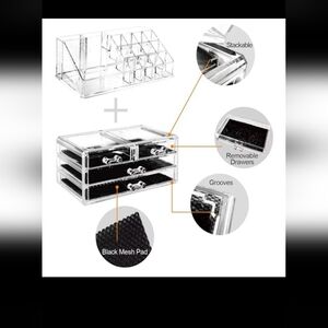 Clear Acrylic Makeup Organizer with Black Mesh Pad